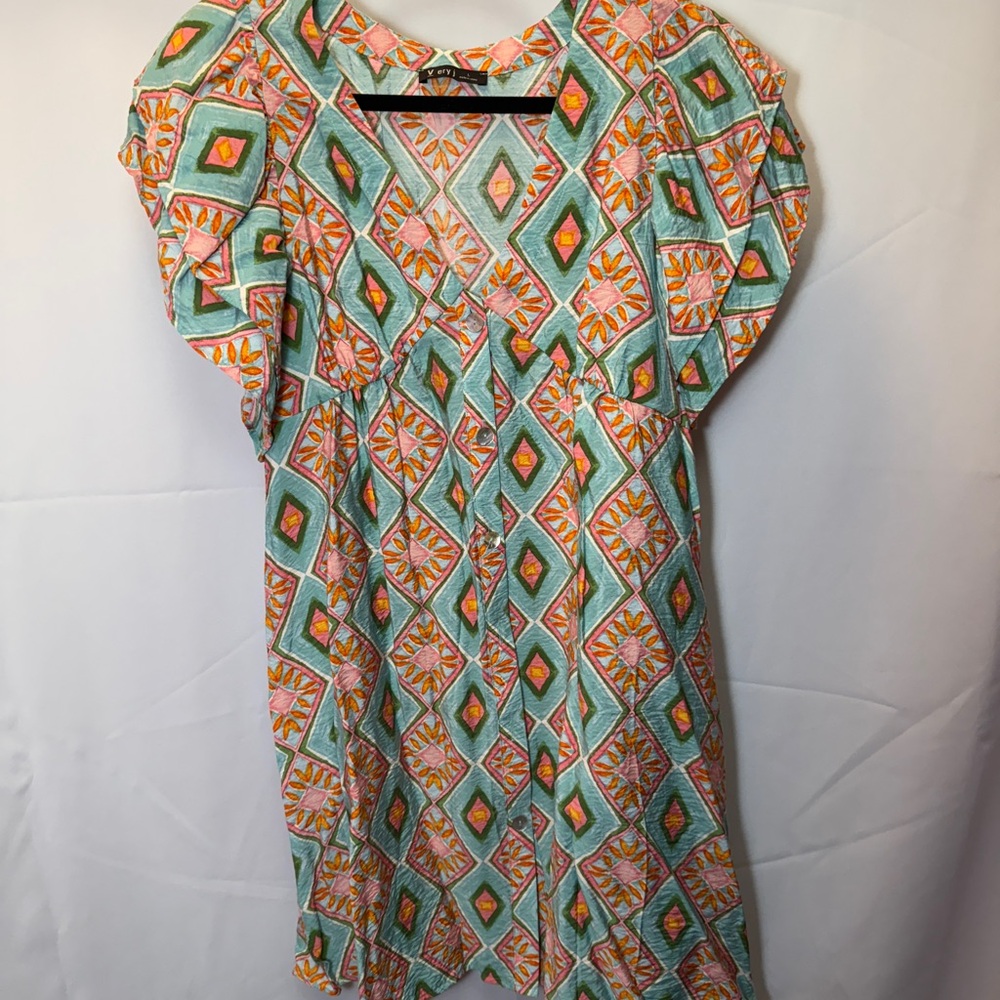 Colorful Geometric Print Women's Dress (with pockets)